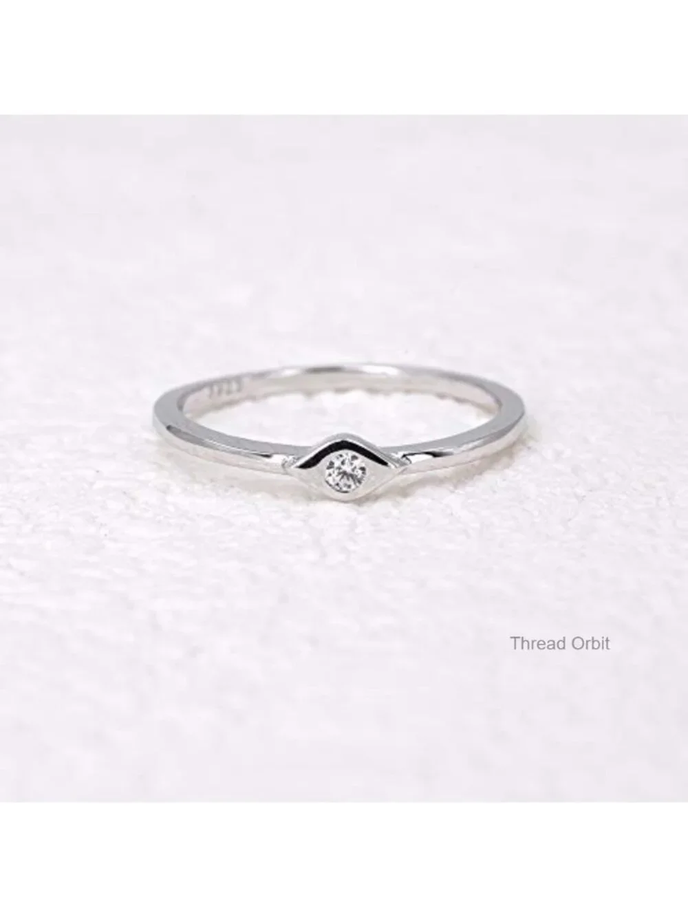 Sterling Silver Dainty Evil Eye Stacking Ring White Gold Plated